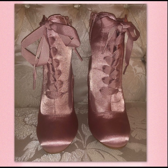 PINK SATIN RIBBON  LACE UP BOOT - Picture 4 of 7